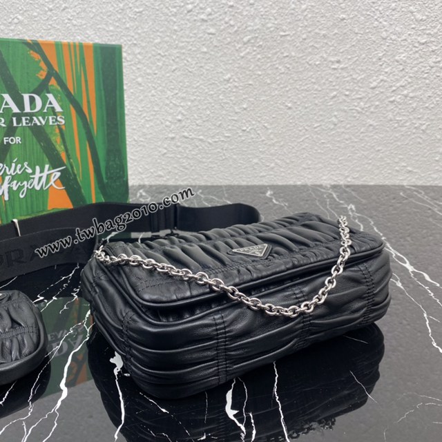 Prada專櫃新款褶皺羊皮三合一女包 1BD289 普拉達nylon Hobo手拎/腋下包 csp1619